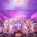 silver mirrored high-boy cocktail table with round top and sleek pedestal base for event rental