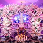 silver mirrored high-boy cocktail table with round top and sleek pedestal base for event rental