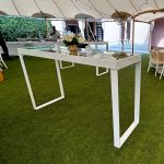 silver mirrored U-shaped dining table with high-polish finish and modular segments for event rental