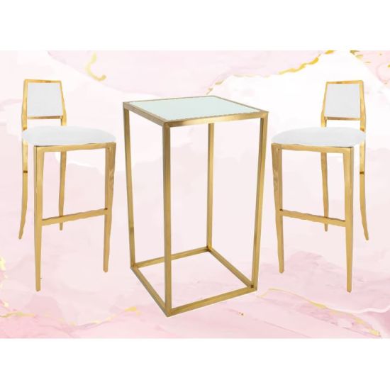 silver Splendor high-boy cocktail table with minimalist open-metal base for luxe event rental