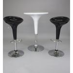 Adjustable-height Yellow scoop-top contemporary cocktail table with minimalist base, perfect for modern event lounge décor