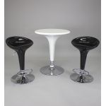 Adjustable-height Yellow scoop-top contemporary cocktail table with minimalist base, perfect for modern event lounge décor