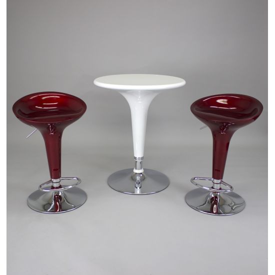 Adjustable-height Yellow scoop-top contemporary cocktail table with minimalist base, perfect for modern event lounge décor