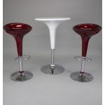 Adjustable-height Yellow scoop-top contemporary cocktail table with minimalist base, perfect for modern event lounge décor