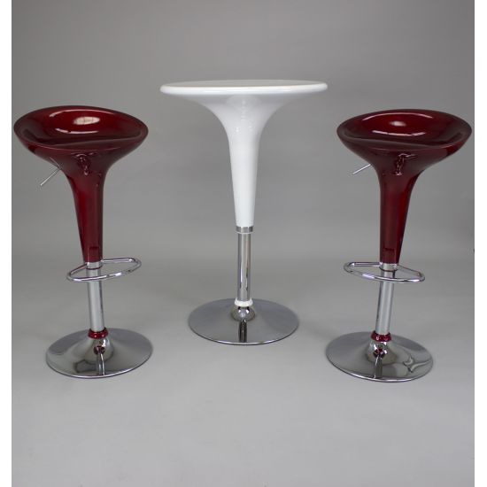 Adjustable-height Yellow scoop-top contemporary cocktail table with minimalist base, perfect for modern event lounge décor