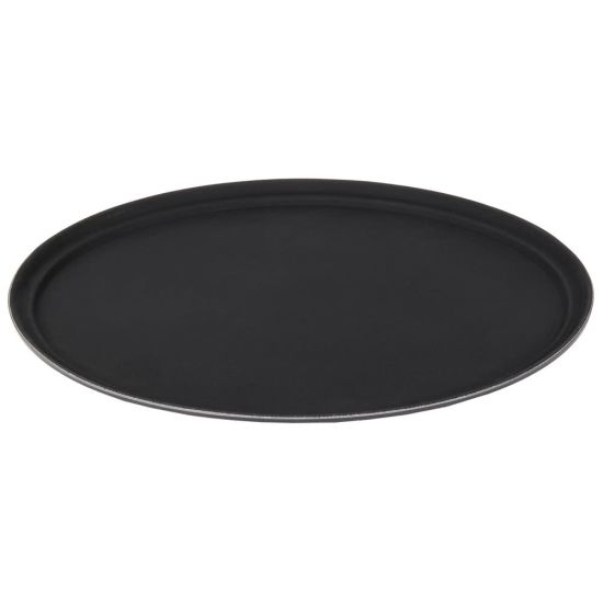Large black oval serving tray, 27-inch diameter, ideal for carrying drinks, appetizers, and buffet items at events and catering