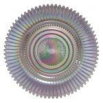 Silver rainbow charger plate with iridescent sheen and ribbed radial texture, shimmering glass charger for weddings and formal events