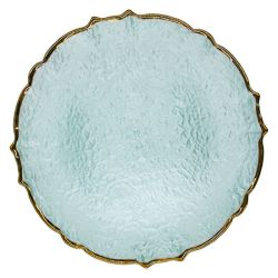 Ribbon Charger Plate (Light Turquoise) Gold Trim