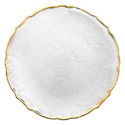 Ribbon Charger Plate (White Pearl) Gold Trim