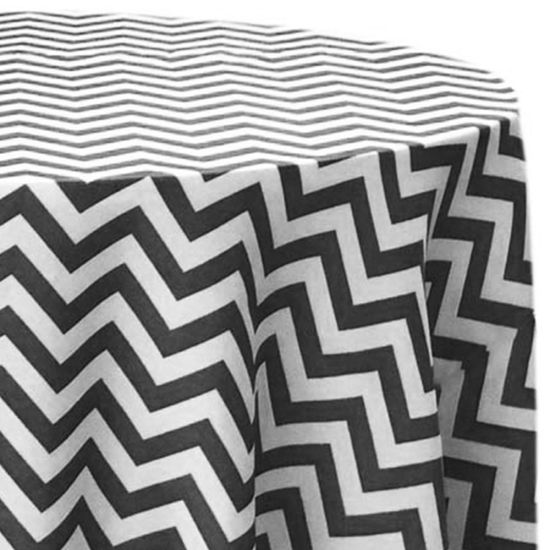 Chevron Black bold black and white chevron zigzag patterned round polyester tablecloth for modern wedding and event table décor rental