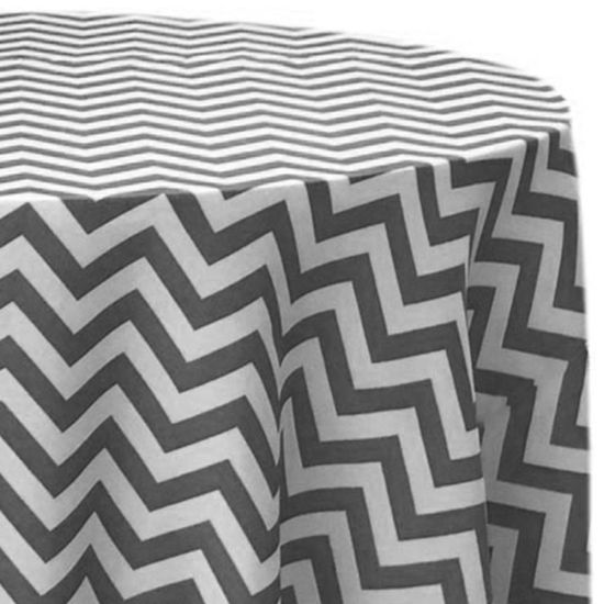Chevron Grey bold grey and white chevron zigzag patterned round polyester tablecloth for modern wedding and event table décor rental
