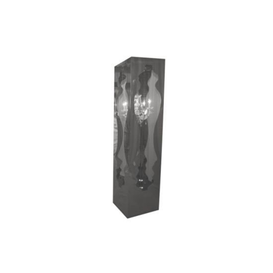 Tall silver mirrored neo-baroque column with ornate reflective panel design, elegant event decor pedestal for weddings and displays.