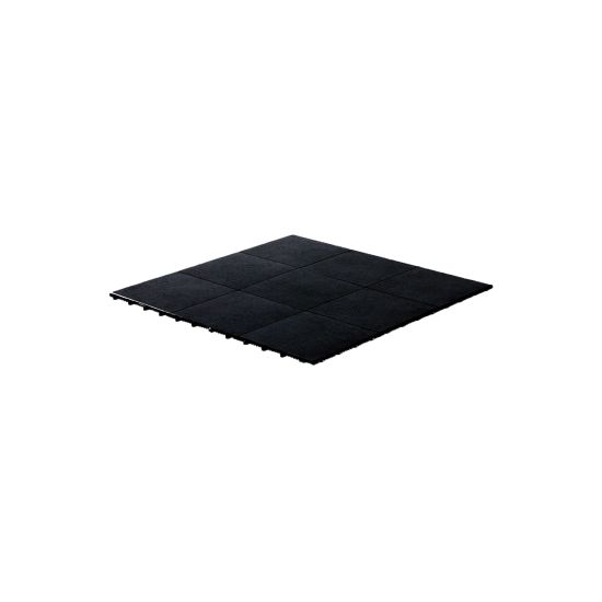 Black snap-lock dance floor shown as modular panel square, 15x15 layout using 3x3 sections for parties, events, and dance setups.