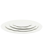 Bella white salad plate with ornate raised scroll border and beaded rim detail, round classic design on a white background for weddings