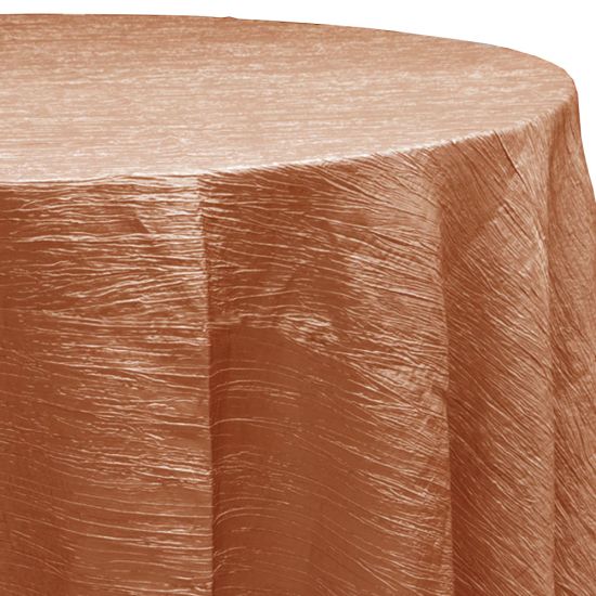 Ginger Fortuny textured event tablecloth linen with rich crinkled finish for weddings, parties, and celebration tabletops.