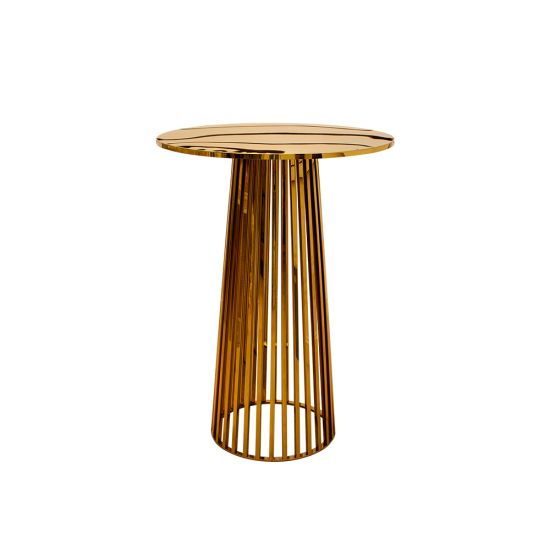 silver mirrored Reflection Bohemian high-boy cocktail table with round top and fluted conical pedestal base for event rental
