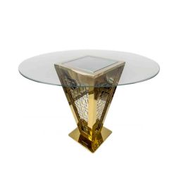 Reflection Highboy Table Pyramid Square Design 60" Gold Round Glass top