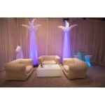 White inflatable armchair with rounded arms and cushioned design, comfortable lounge seating for events, parties, and modern event décor setups
