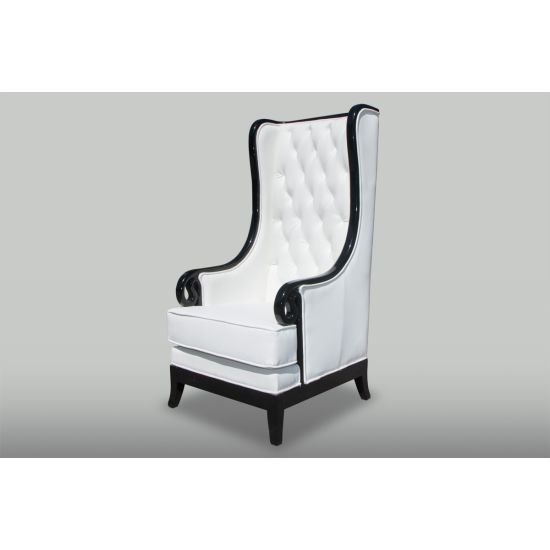 Empire corner piece in white with black frame, modular lounge seating section rental for weddings, parties, and event lounges.