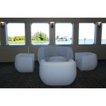 White South Beach corner lounge chair module with curved back and sides, modern sectional seating piece for weddings and events.