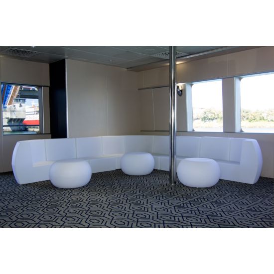 White South Beach corner lounge chair module with curved back and sides, modern sectional seating piece for weddings and events.