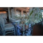 60x60" square Mirror Dior dining table with reflective mirrored top and elegant base, ideal for luxury event dining and reception décor.