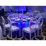 60x60" square Mirror Dior dining table with reflective mirrored top and elegant base, ideal for luxury event dining and reception décor.