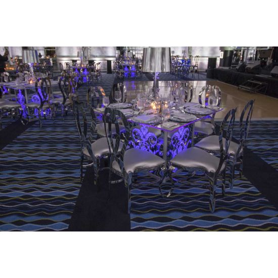 60x60" square Mirror Dior dining table with reflective mirrored top and elegant base, ideal for luxury event dining and reception décor.