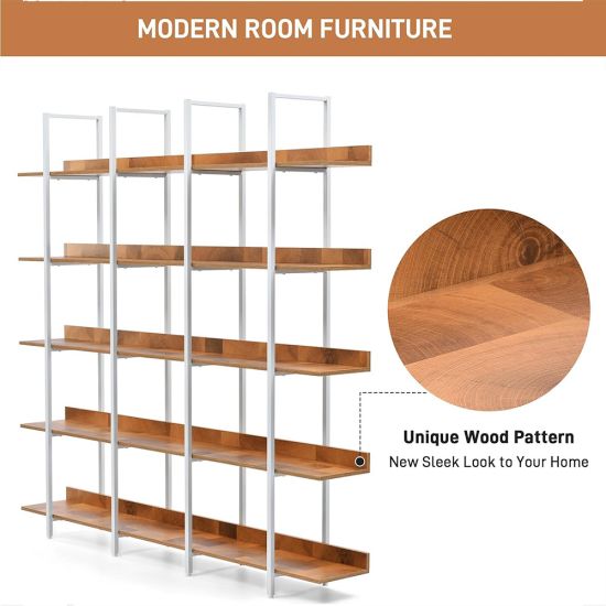 White metal frame bar-back shelving unit with natural wood shelves Edwines Bar Back Natural White for luxury event bar displays