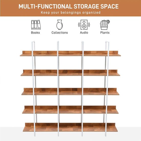 White metal frame bar-back shelving unit with natural wood shelves Edwines Bar Back Natural White for luxury event bar displays