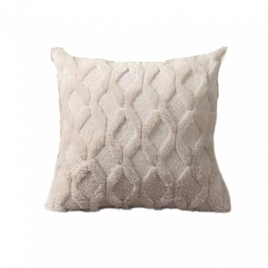 Beige decorative throw pillow with quilted diamond texture, neutral accent cushion rental for boho weddings and event lounge decor.