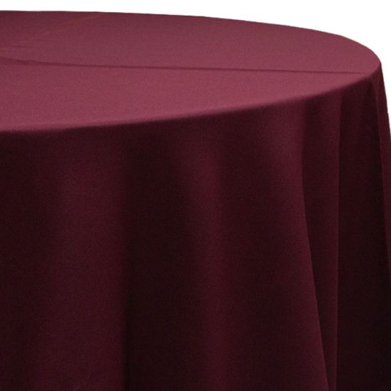 burgundy polyester round event tablecloth linen with smooth solid fabric for weddings, parties, banquets and special occasion décor rentals