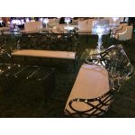 Silver mirrored butterfly reflection sofa with curved Art Deco backrest and White cushion, elegant luxury lounge seating for weddings and events.