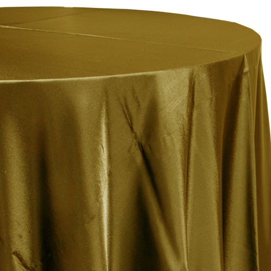 bronze satin round event tablecloth linen with lustrous smooth fabric for weddings, parties, banquets and special occasion décor rentals