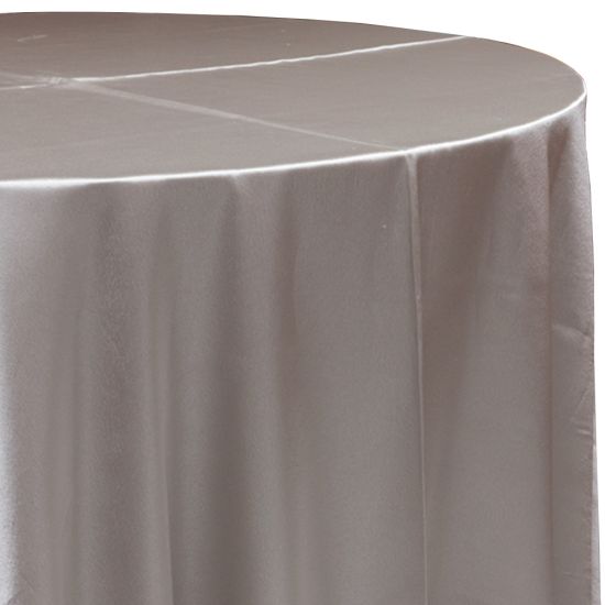 café brown satin round event tablecloth linen with lustrous smooth fabric for weddings, parties, banquets and special occasion décor rentals