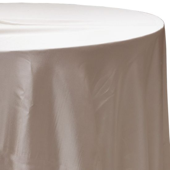 champagne satin round event tablecloth linen with lustrous smooth fabric for weddings, parties, banquets and special occasion décor rentals