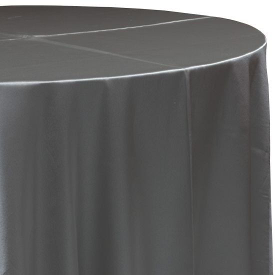 gray satin round event tablecloth linen with lustrous smooth fabric for weddings, parties, banquets and special occasion décor rentals
