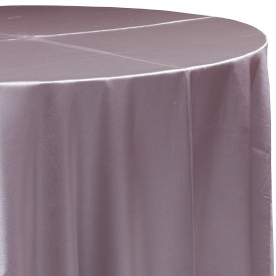 pink satin round event tablecloth linen with lustrous smooth fabric for weddings, parties, banquets and special occasion décor rentals