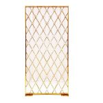 Gold candle wall backdrop with diamond lattice grid and freestanding base, elegant wedding decor display for candles and event styling.