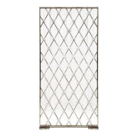 Silver candle wall backdrop with diamond lattice grid and freestanding base, modern wedding decor display for candles and event styling.