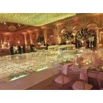 Clear acrylic stage platform 2x4 with metal truss base, modular riser for events, runway staging, and performances.