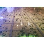 Clear acrylic stage platform 2x4 with metal truss base, modular riser for events, runway staging, and performances.