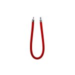 Red velvet stanchion rope with metal end clasps, classic crowd control rope accessory for red carpet entrances and VIP event lines.