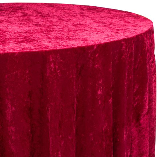 magenta velour round event tablecloth linen with plush textured fabric for weddings, parties, galas and special occasion décor rentals